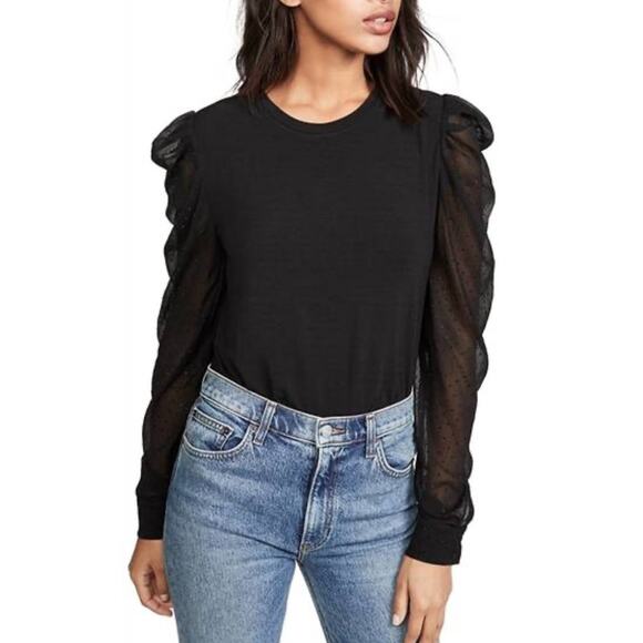 Generation Love Black Quinn Rhinestone Puff Sleeve Top small - Picture 1 of 11